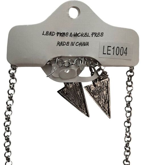 Jade Collection Necklace Earring Set Silver Toned Crushed Rhinestone Triangles - Picture 5 of 9